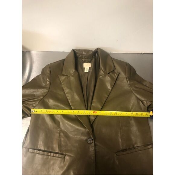 H&M Women’s Olive Green Dress Jacket Faux Leather Coat Blazer Size M - Picture 6 of 7